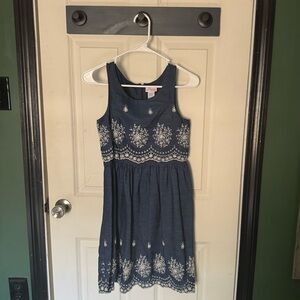 Bloom Navy Embroidered Girls Dress
